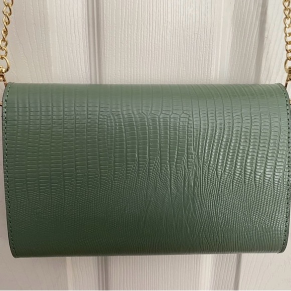 VIOLA CASTELLANI Italy Leather Lizard Embossed Crossbody bag Aqua Green - Picture 8 of 11